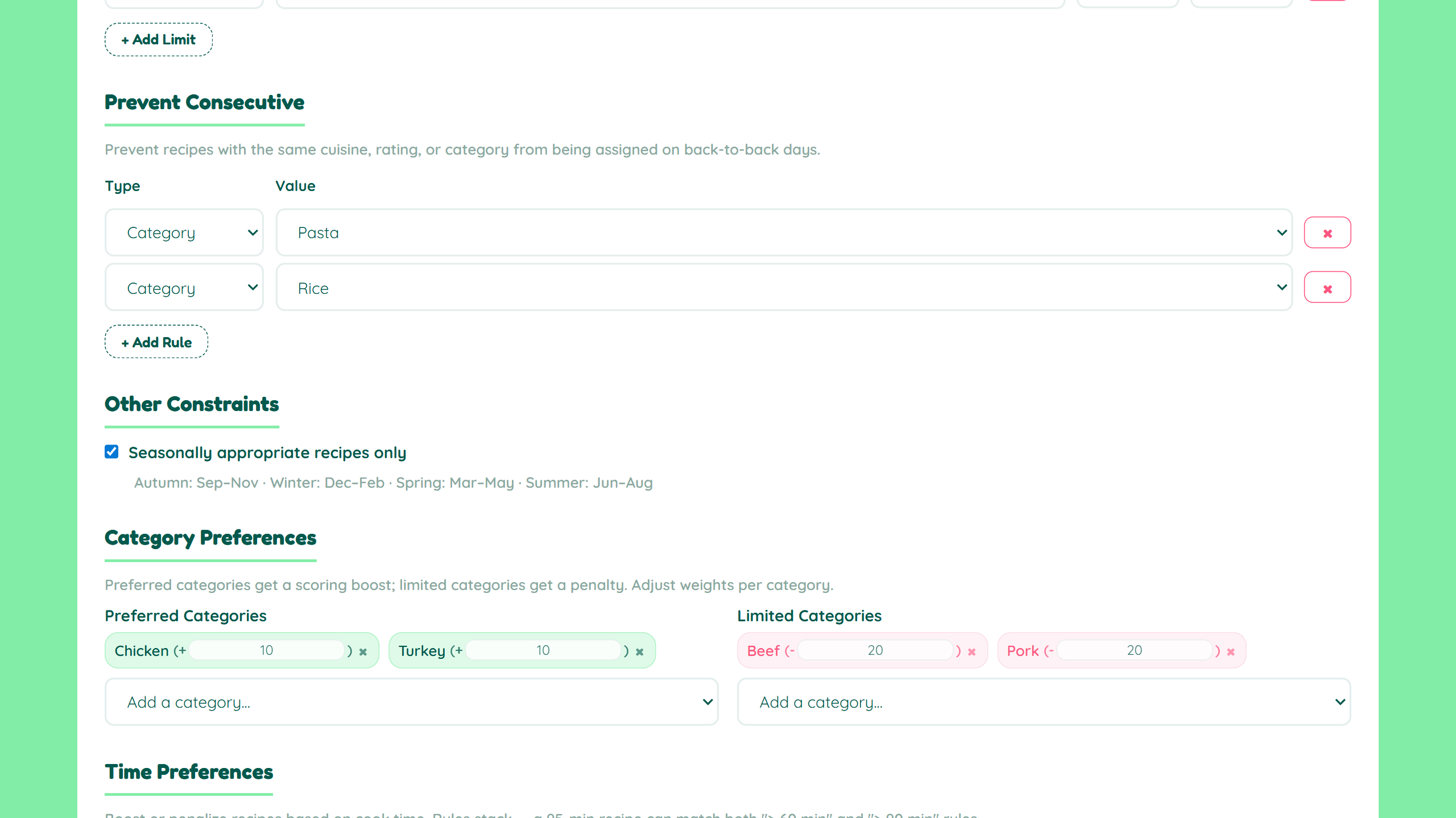 Custom constraint configuration