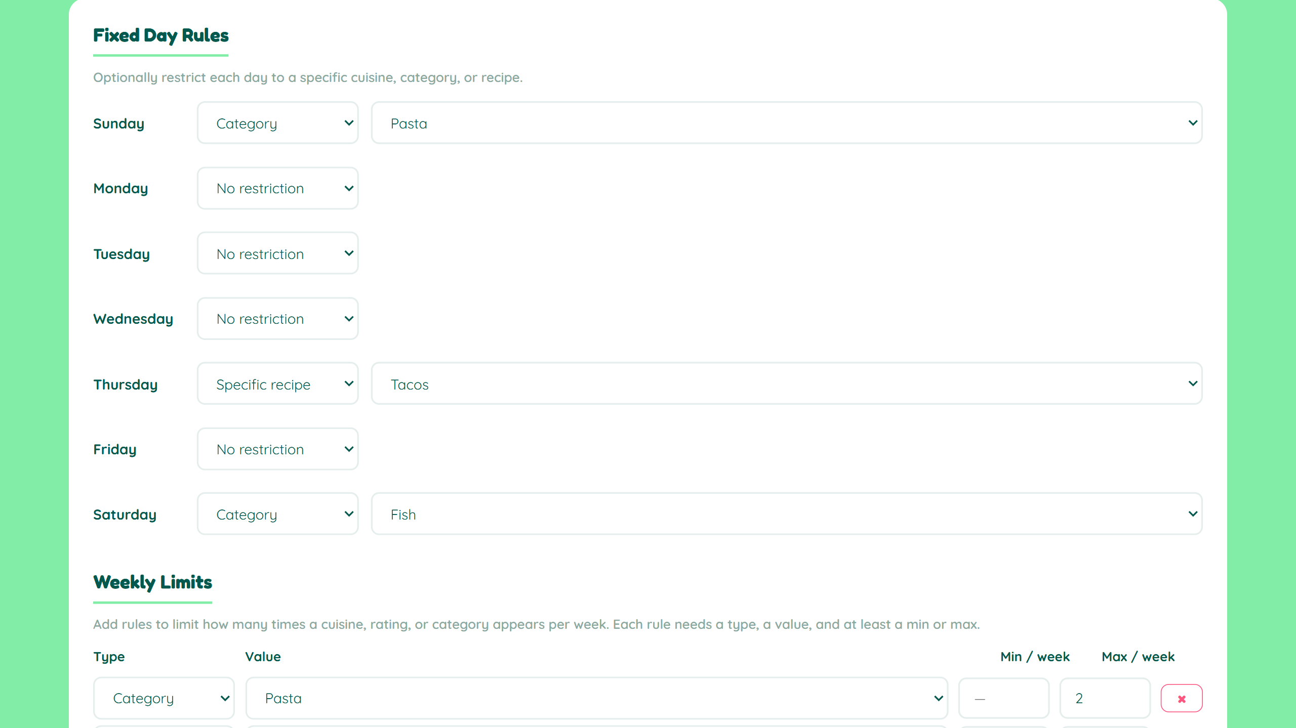 Additional constraint settings