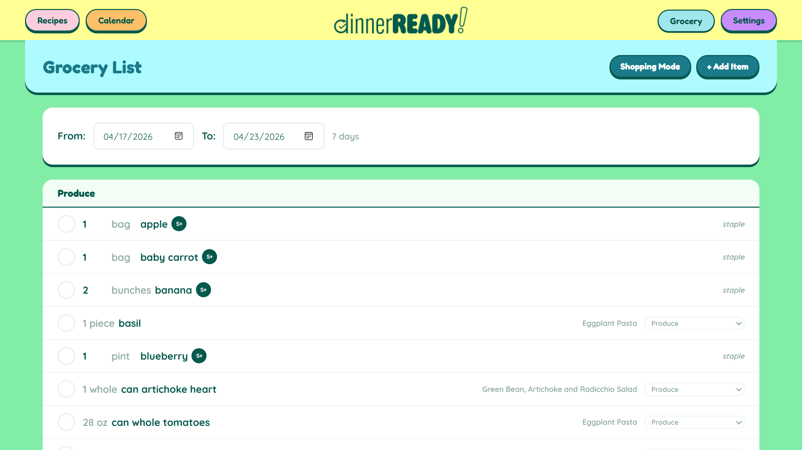 Grocery list grouped by department