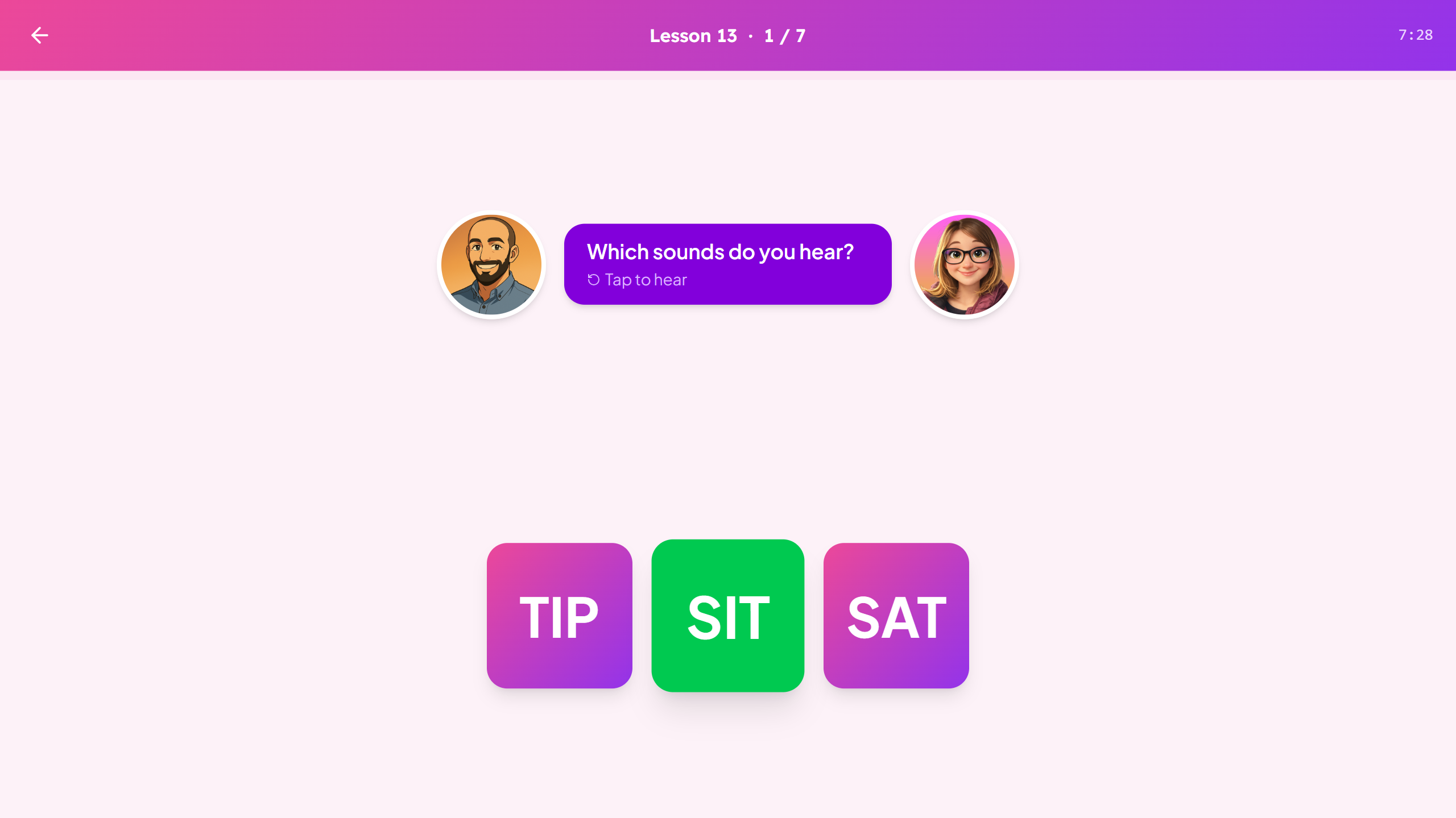 Correct answer feedback
